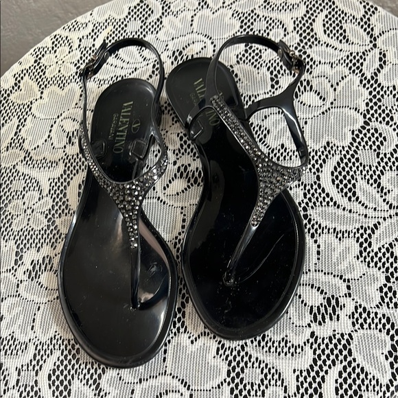 Valentino Shoes - Valentino Black Sandals with Rhinestone Embellishments